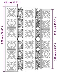 Διαχωριστικό Χώρου με 5 Πάνελ Καφέ/Μαύρο Μασίφ Ξύλο Παυλώνιας - Καφέ