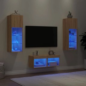 vidaXL Ντουλάπια Τηλεόρασης Τοίχου 4 Τεμ. με Φώτα LED Sonoma Δρυς