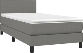 vidaXL Κρεβάτι Boxspring με Στρώμα &amp; LED Σκ.Γκρι 90x200 εκ. Υφασμάτινο