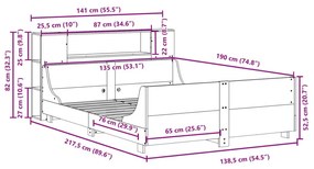 Σκελετός Κρεβ. Χωρίς Στρώμα Καφέ Κεριού 135x190 εκ Μασίφ Πεύκο - Καφέ