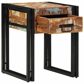 vidaXL Τραπέζι με Συρτάρι Μαύρο 40x40x50 εκ Μασίφ Ανακυκλωμένο Ξύλο