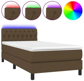 vidaXL Κρεβάτι Boxspring με Στρώμα &amp; LED Σκ.Καφέ 90x190 εκ. Υφασμάτινο