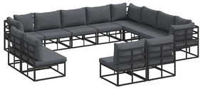 vidaXL Σετ Καναπέ Κήπου με μαξιλάρι 12 pcs Μαύρο Αλουμίνιο