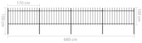 vidaXL Κάγκελα Περίφραξης με Λόγχες Μαύρα 6,8 x 1 μ. από Χάλυβα