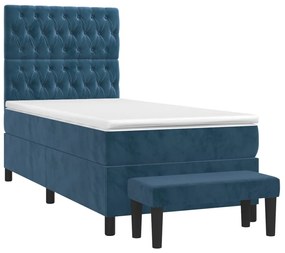 Κρεβάτι Boxspring με Στρώμα Σκούρο Μπλε 80 x 200 εκ. Βελούδινο - Μπλε