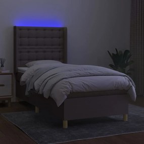 vidaXL Κρεβάτι Boxspring με Στρώμα &amp; LED Taupe 90x200 εκ. Υφασμάτινο