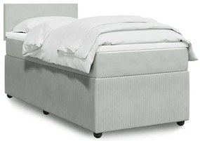 vidaXL Κρεβάτι Boxspring με Στρώμα Ανοιχτό Γκρι 90x190 εκ. Βελούδινο