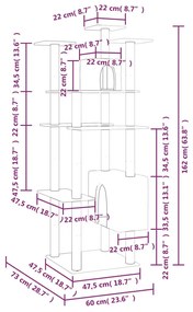Γατόδεντρο Aνοιχτό Γκρι 162 εκ. με Στύλους Ξυσίματος από Σιζάλ - Γκρι