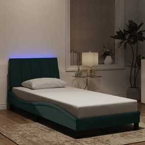 Πλαίσιο Κρεβατιού με LED Σκούρο Πράσινο 90x200 εκ. Βελούδινο