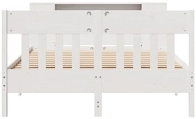 Κρεβάτι Βιβλιοθήκη Χωρίς Στρώμα 160x200 εκ Μασίφ Ξύλο Πεύκου - Λευκό