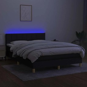 vidaXL Κρεβάτι Boxspring με Στρώμα &amp; LED Μαύρο 140x200 εκ. Υφασμάτινο