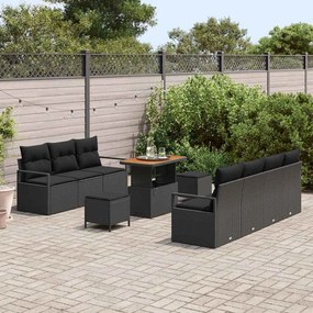 vidaXL Σετ Καναπέ Κήπου με μαξιλάρι 10 pcs Μαύρο 90 x 55 x 71 cm