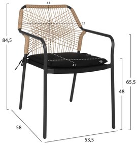 Καρέκλα - Πολυθρόνα TROTTER C5865.11 Γκρί Αλουμινίου με Μπέζ Wicker και Μαύρο Μαξιλάρι 55x61x84 εκ.
