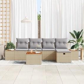 vidaXL Σετ 6 Τεμαχίων Καναπέ Κήπου με Μαξιλάρια Μπεζ Πολυ Ράταν