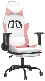 vidaXL Καρέκλα Gaming Μασάζ Υποπόδιο Λευκό & Ροζ από Συνθετικό Δέρμα