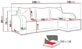 Γωνιακός Καναπές Boulder 102, Λειτουργία ύπνου, Αποθηκευτικός χώρος, 238x140x85cm, 99 kg, Πόδια: Πλαστική ύλη | Epipla1.gr