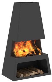 vidaXL Φουγάρο με Αποθήκη Ξύλων Μαύρο 60x35x100 εκ. Χάλυβας