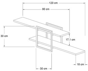 Ραφιέρα τοίχου Mone Megapap χρώμα sapphire oak - μαύρο 120x18x30εκ.