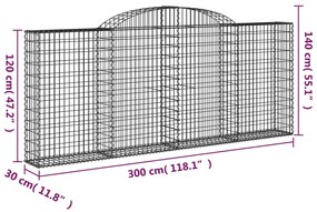 vidaXL Συρματοκιβώτια Τοξωτά 5 τεμ. 300x30x120/140 εκ. Γαλβαν. Ατσάλι