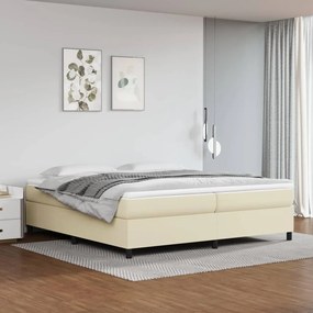Κρεβάτι Boxspring με Στρώμα Κρεμ 200x200 εκ. Συνθετικό Δέρμα