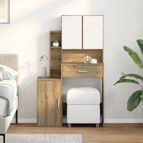 vidaXL Τουαλέτα με Καθρέφτη και LEDs Artisan Oak Επεξεργασμένο Ξύλο