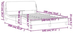 Πλαίσιο Κρεβατιού με Κεφαλάρι Αν. Γκρι 140x190 εκ. Υφασμάτινο - Γκρι