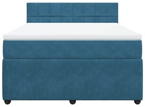 Κρεβάτι Boxspring με Στρώμα Μπλε 140x200 εκ. Βελούδινο - Μπλε