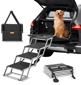 VEVOR Dog Stair for Cars 4-step Folding Dog Steps Aluminum Loads up to 150 lbs