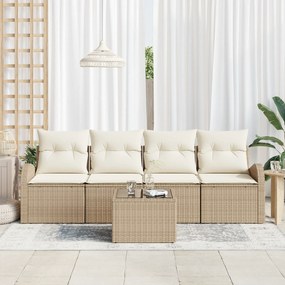 vidaXL Σετ 5 Τεμαχίων Καναπέ Κήπου με Μαξιλάρια Μπεζ Πολυ Ρατάν