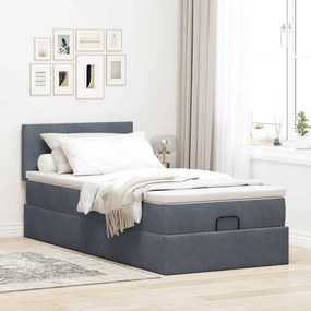 vidaXL Οθωμανικό κρεβάτι με στρώμα σκούρο γκρι 90x200cm Velvet