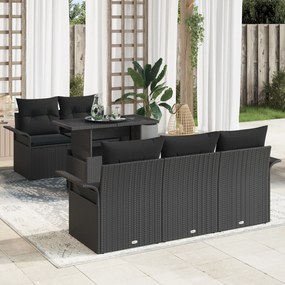vidaXL Σετ 6 Τεμαχίων Σαλονιού Κήπου με Μαξιλάρια Μαύρο Πολυ Ρατάν