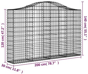 vidaXL Συρματοκιβώτια Τοξωτά 6 τεμ. 200x30x120/140 εκ. Γαλβαν. Ατσάλι