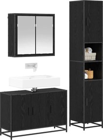 vidaXL Σετ Επίπλων Μπάνιου με ράφι 3 pcs Μαύρη Οξυά Επεξεργασμένο ξύλο