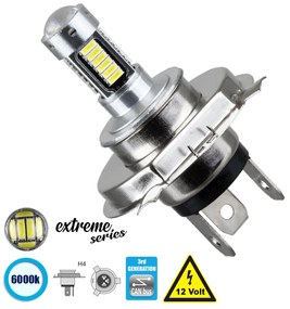 GloboStar® 81413 Λάμπα Αυτοκίνητου H4 3rd Generation Can-Bus Extreme Series LED 30 SMD 4014 6W 900lm 360° DC 12V IP20 Ψυχρό Λευκό 6000K