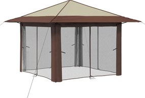 vidaXL Κιόσκι με 4 Πλαϊνές Τοίχους 3,3 x 3,3 μ Κρέμα και Καφέ