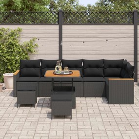 vidaXL Σετ Καναπέ Κήπου με μαξιλάρι 9 pcs Μαύρο Πολυ ράταν