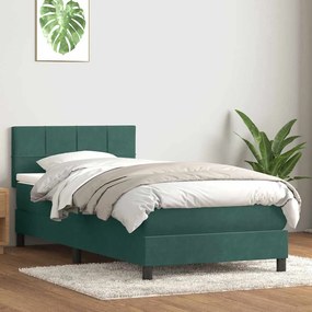 vidaXL Κρεβάτι Boxspring με Στρώμα Σκούρο Πράσινο 100x210εκ. Βελούδινο