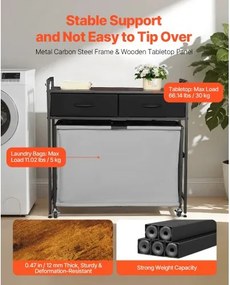 VEVOR 3 Section Laundry Sorter Rolling Laundry Hamper with Drawers Hooks Wheels