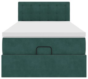 vidaXL Οθωμανικό κρεβάτι με στρώμα & LEDs Dark Green 90x190cm Velvet