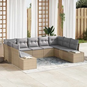 vidaXL Σετ Καναπέ Κήπου με μαξιλάρι 9 pcs Μπεζ Πολυ ράταν