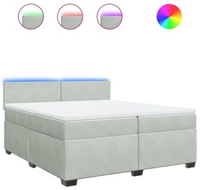 vidaXL Κρεβάτι Boxspring με Στρώμα Ανοιχτό Γκρι 200x200 εκ. Βελούδινο