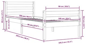 Πλαίσιο Κρεβατιού 100 x 200 εκ. από Μασίφ Ξύλο - Καφέ