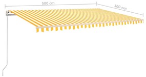 Τέντα Αυτόματη με LED &amp; Αισθητήρα Ανέμου Κίτρινο/Λευκό 5 x 3 μ. - Κίτρινο