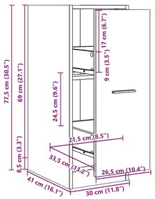 Συρταριέρα Γενικής Χρήσης Καπνιστή Δρυς 30x41x77,5 Επεξ. Ξύλο - Καφέ