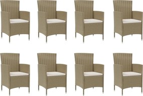vidaXL Σετ Τραπεζαρίας Εξ. Χώρου 9 τεμ. Μπεζ Συνθ. Ρατάν με Μαξιλάρια