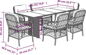vidaXL Σετ Τραπεζαρίας Κήπου 7 τεμ. Μικτό Μπεζ Συνθ. Ρατάν &amp; Μαξιλάρια
