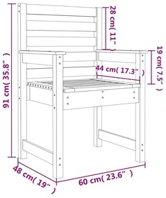 Καρέκλες Κήπου 2 τεμ. 60 x 48 x 91 εκ. Μασίφ Ξύλο Πεύκου - Καφέ