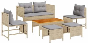 vidaXL Σετ Καναπέ Κήπου 6 pcs Μπέζ και Ανοιχτό Γκρι συνθετικό ρατάν