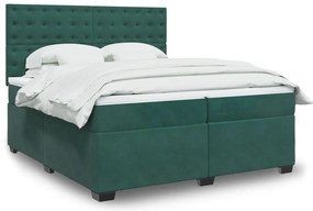 vidaXL Κρεβάτι Boxspring με Στρώμα Σκούρο Πράσινο 200x200εκ. Βελούδινο