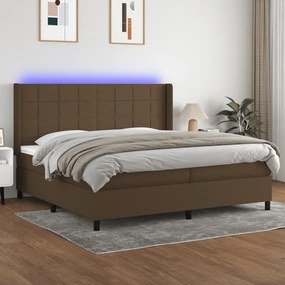 vidaXL Κρεβάτι Boxspring με Στρώμα &amp; LED Σκ.Καφέ 200x200εκ. Υφασμάτινο